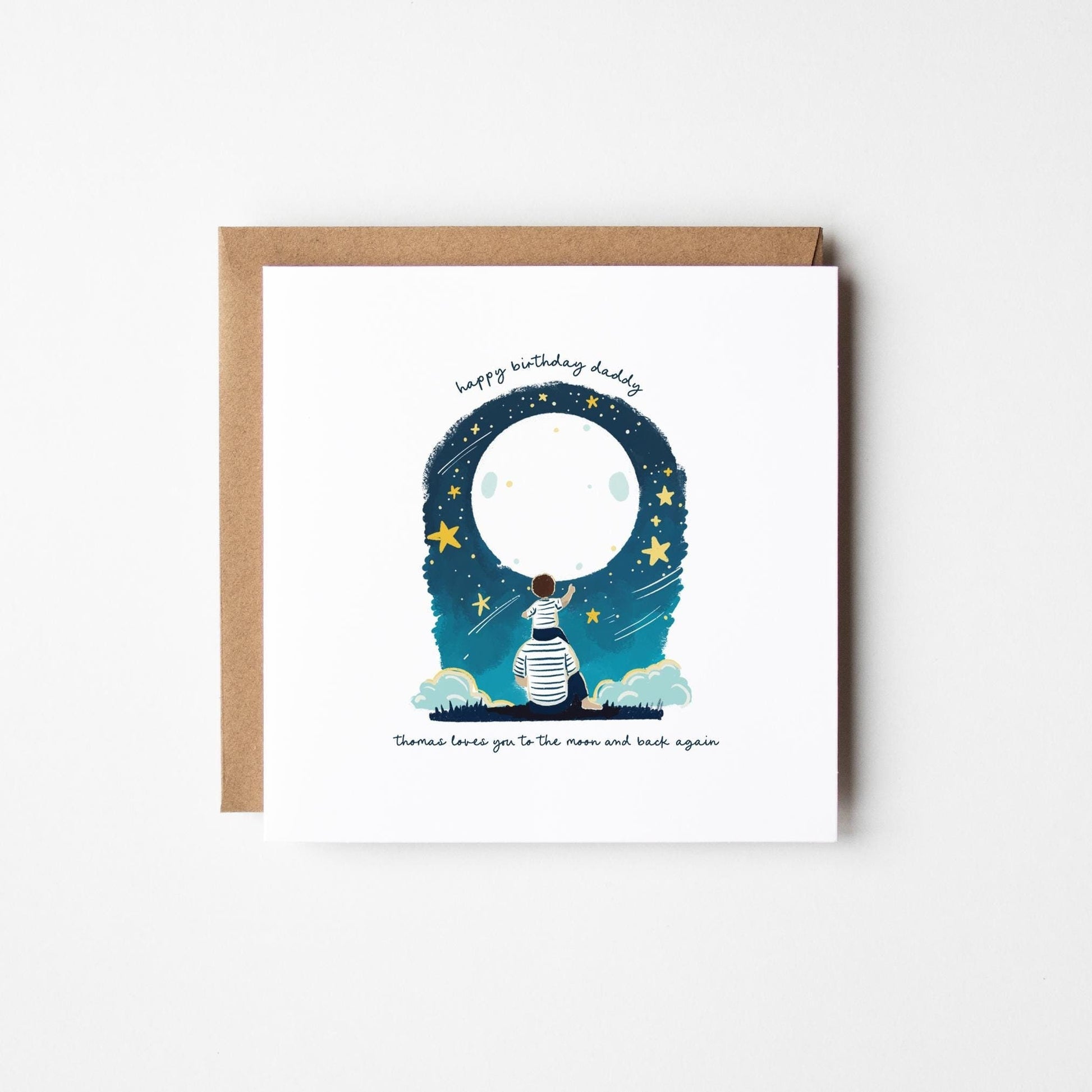 Happy Birthday Daddy Card • Love You to The Moon and Back Birthday Card For Daddy • Cute Personalised Card For Daddy •