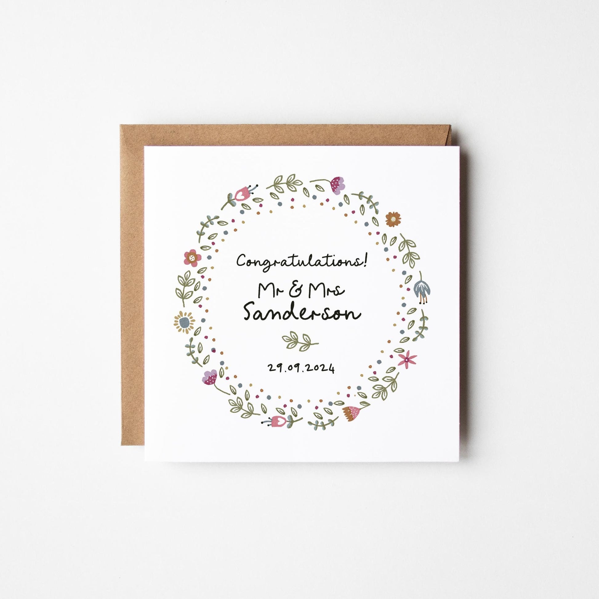 Floral Wedding Card • Personalised Wedding Day Card • Mr & Mrs Wedding Card • Autumn Wedding Card