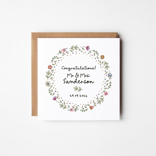 Floral Wedding Card • Personalised Wedding Day Card • Mr & Mrs Wedding Card • Autumn Wedding Card