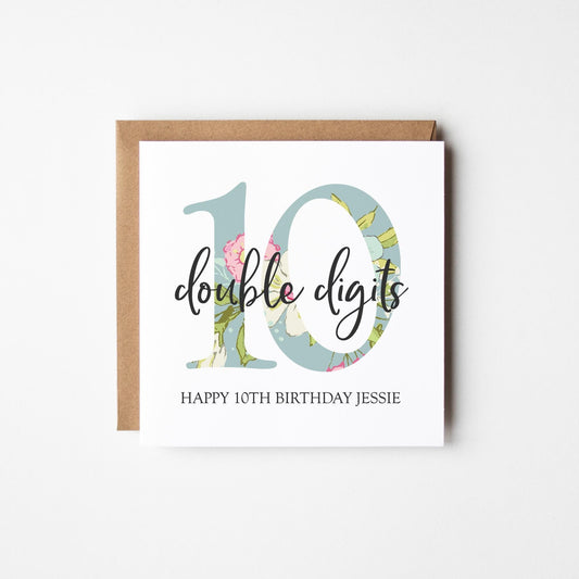 10th Birthday Card for Girls • Personalised 10th Birthday Card • 10 Today Birthday Card • Double Digits