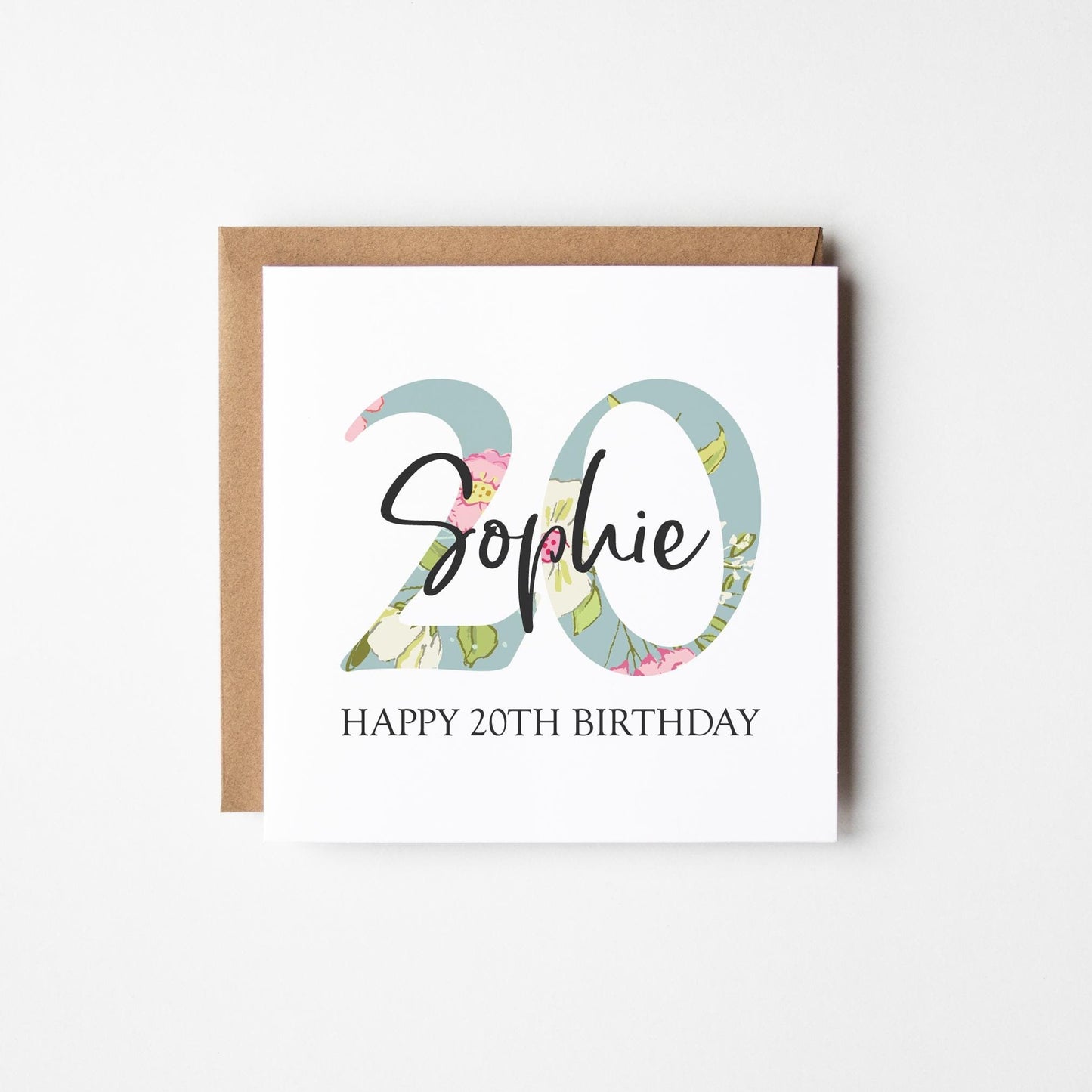 20th Birthday Card • Personalised 20th Birthday Card for Her • Daughter • Friend • Auntie • Cousin • Sister • Floral 20th Card