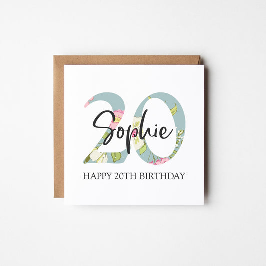 20th Birthday Card • Personalised 20th Birthday Card for Her • Daughter • Friend • Auntie • Cousin • Sister • Floral 20th Card