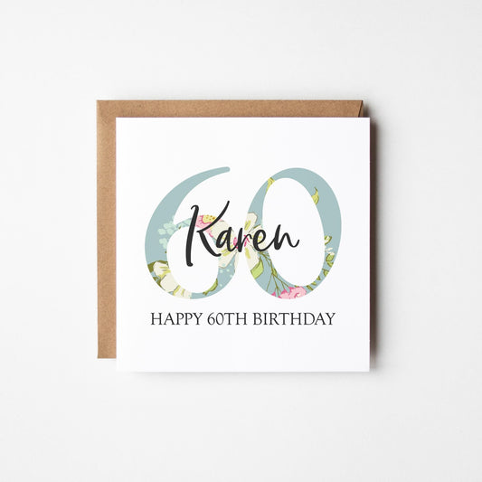 60th Birthday Card • Personalised 60th Birthday Card for Her • Daughter • Friend • Auntie • Cousin • Sister • Floral 60th Card