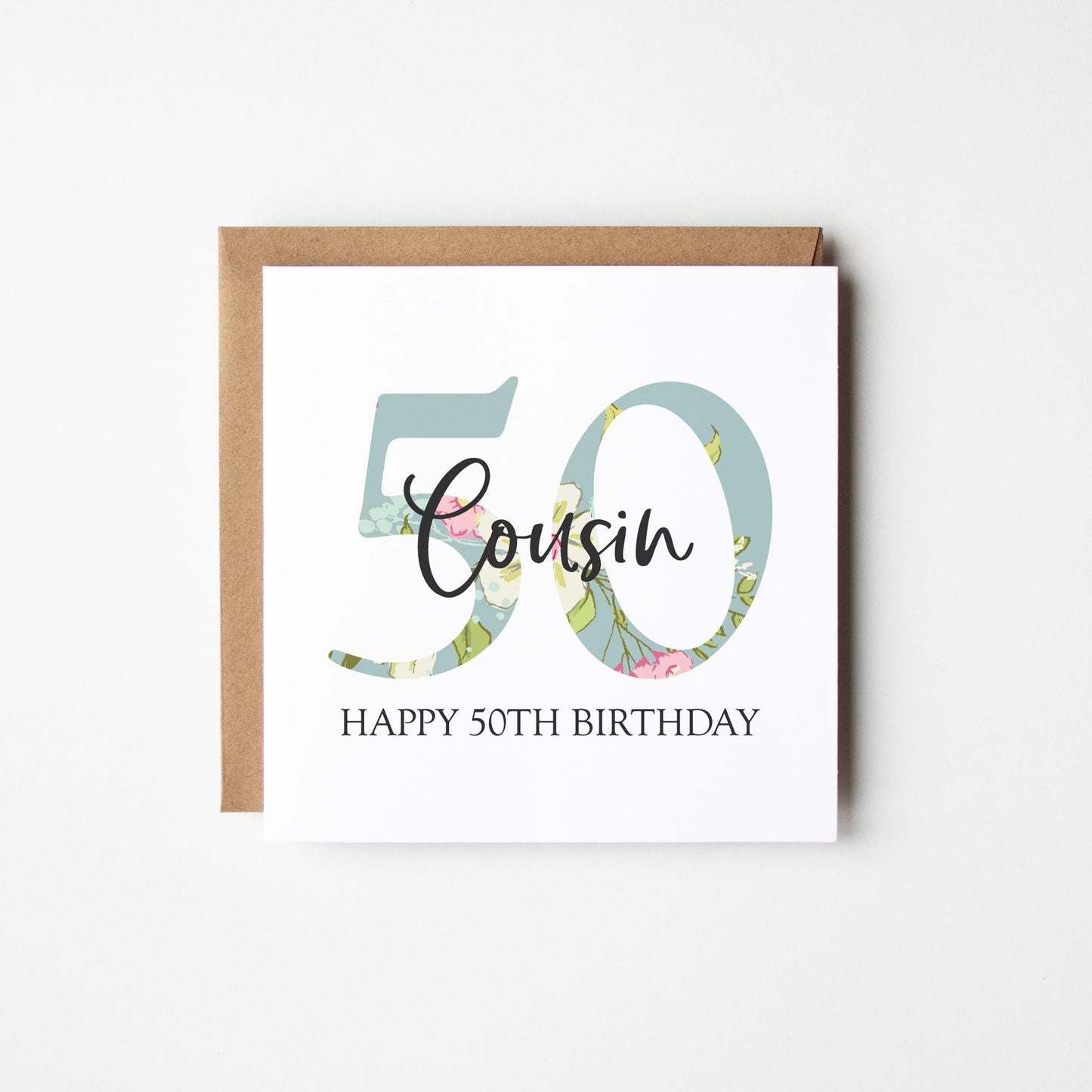 50th Birthday Card • Personalised 50th Birthday Card for Cousin • Daughter • Friend • Auntie • Cousin • Sister • Floral 50th Card