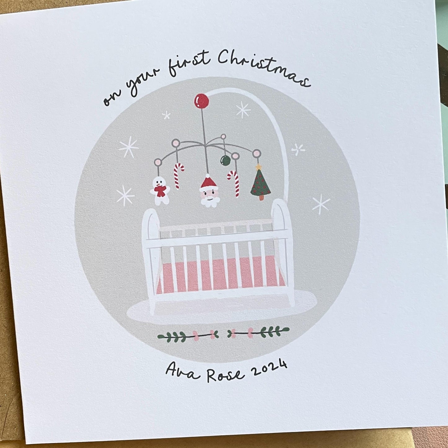 Baby's First Christmas Card • Girls 1st Christmas Card • Girls 1st Christmas Card • Personalised 1st Christmas  • First Christmas