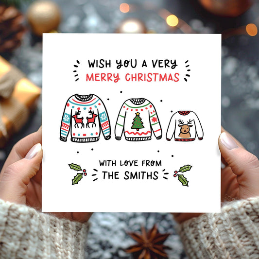 Christmas Jumpers Cards • Cosy Jumpers Christmas Card • Personalised Family Christmas Card with Sweaters