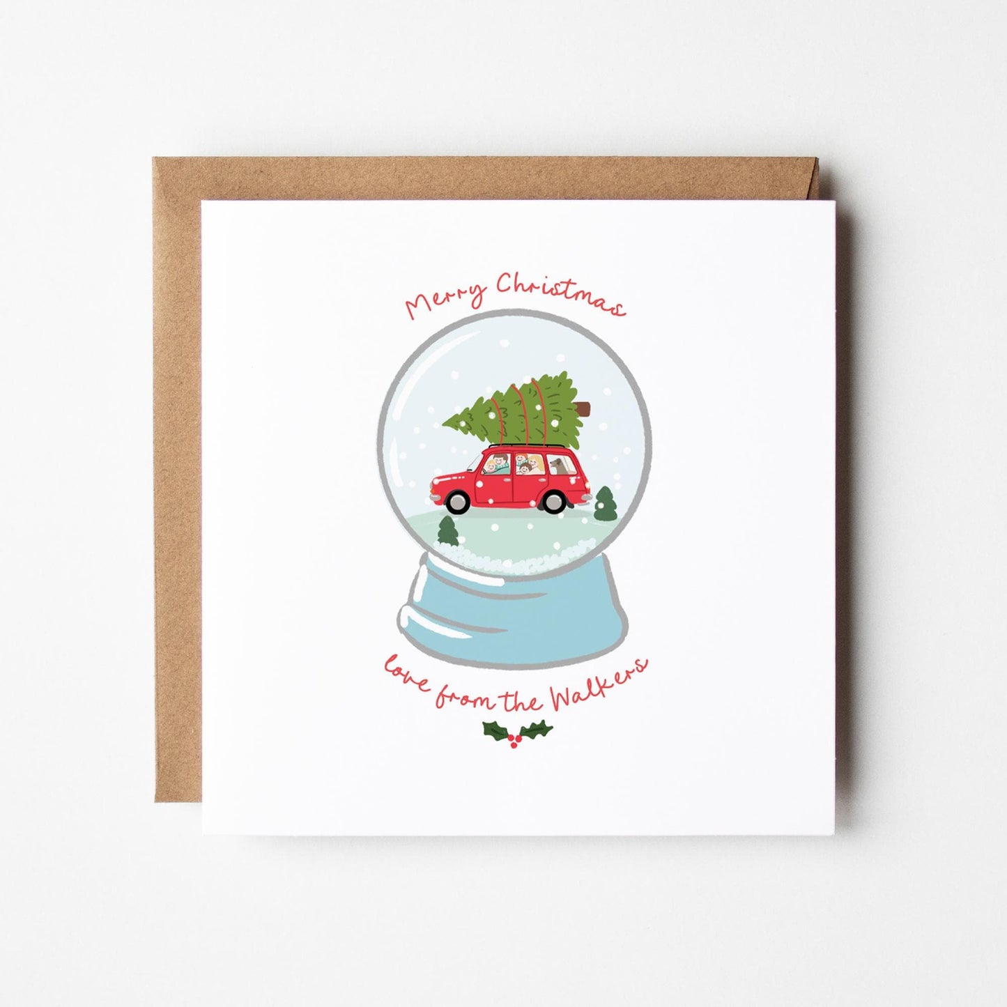 Snow Globe Christmas Cards • Christmas Tree on Car Christmas Cards • Personalised Family Christmas Cards