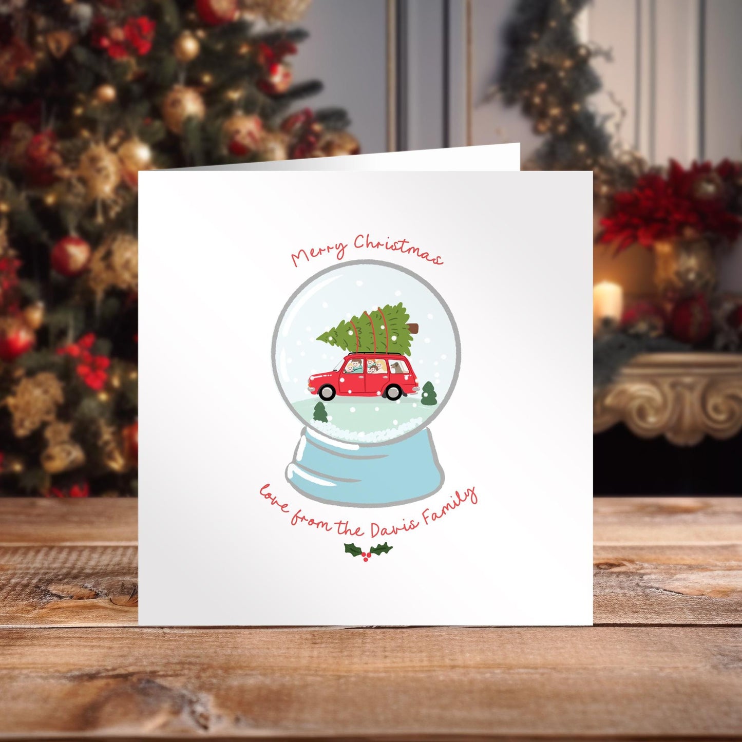 Snow Globe Christmas Cards • Christmas Tree on Car Christmas Cards • Personalised Family Christmas Cards