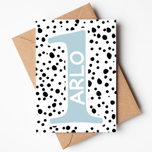 Spotty Personalised 1st Birthday Card