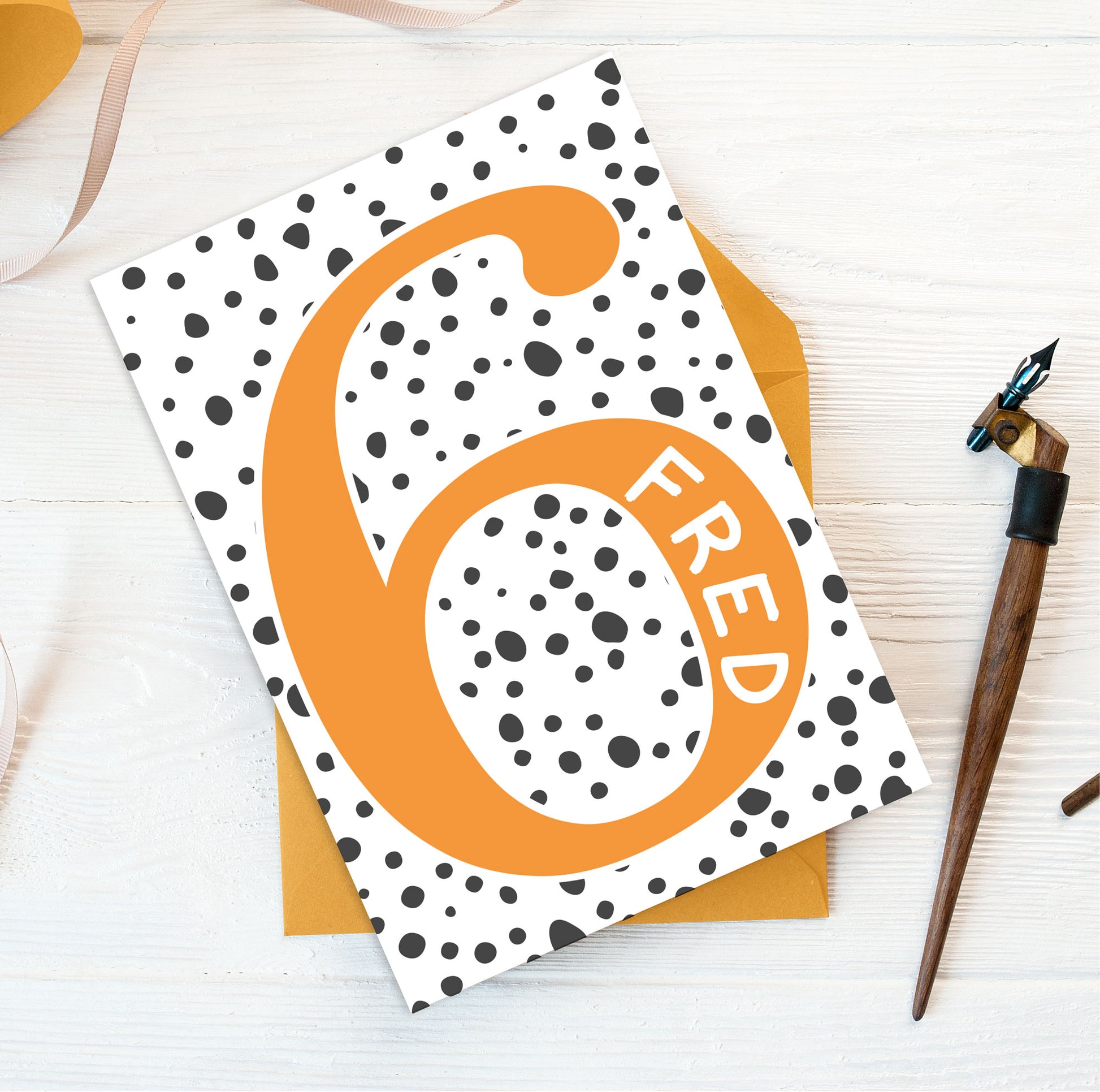 personalised birthday number card - 6 orange