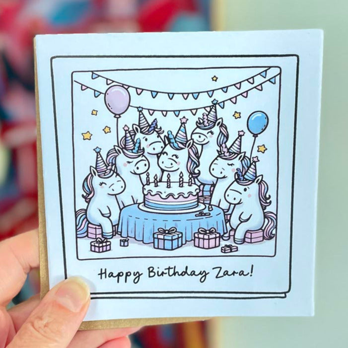 Personalised Unicorn Birthday Party Card