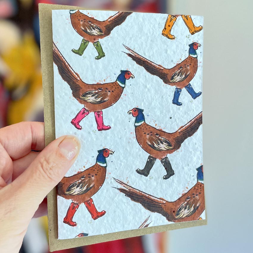 Plantable Birthday Card with Pheasants in Wellies