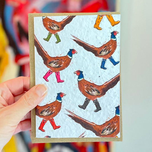 Plantable Birthday Card with Pheasants in Wellies