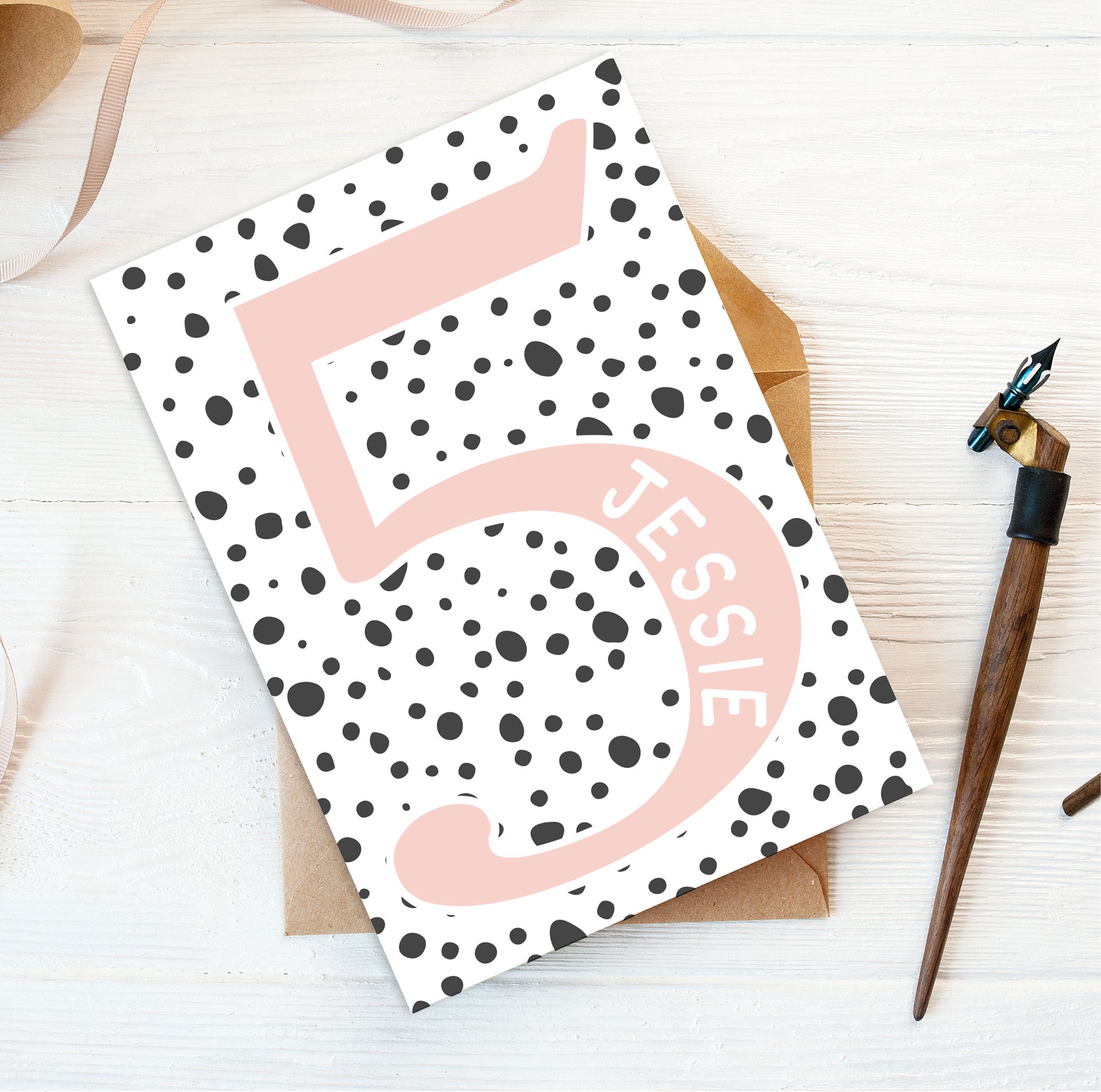 personalised birthday number card - 5 pink