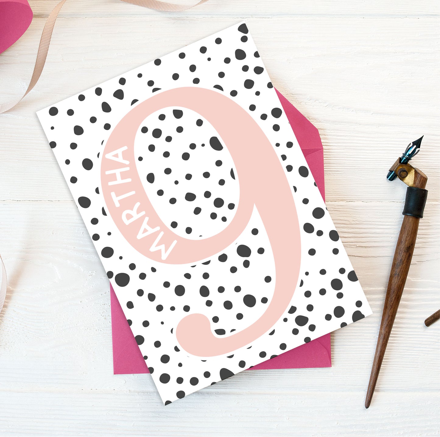 personalised birthday number card - 9 pink