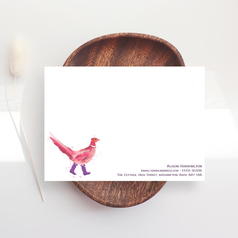 Pink Pheasant in Wellies Note Cards