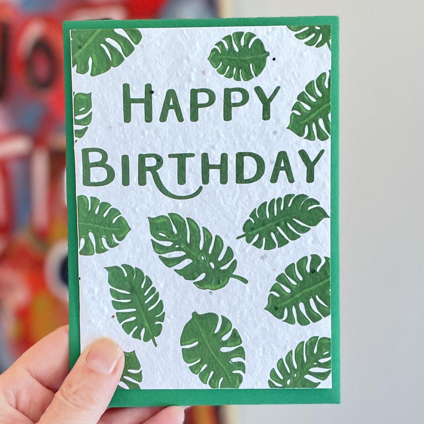 monsterra plantable seed paper birthday card