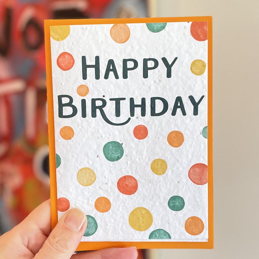 spotty plantable seed paper birthday card