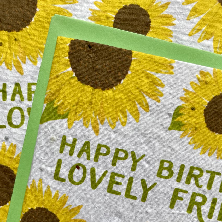 Plantable Birthday Card with Sunflowers For a Friend close up