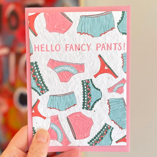 plantable seed paper hello card with fancy pants