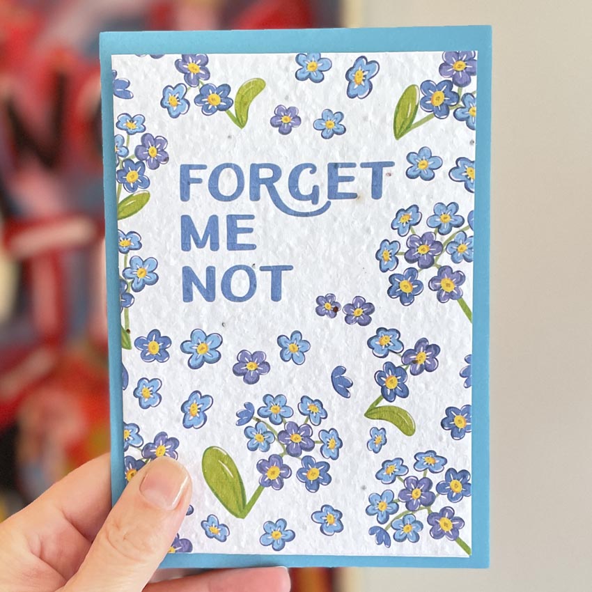 plantable leavers card with forget me nots