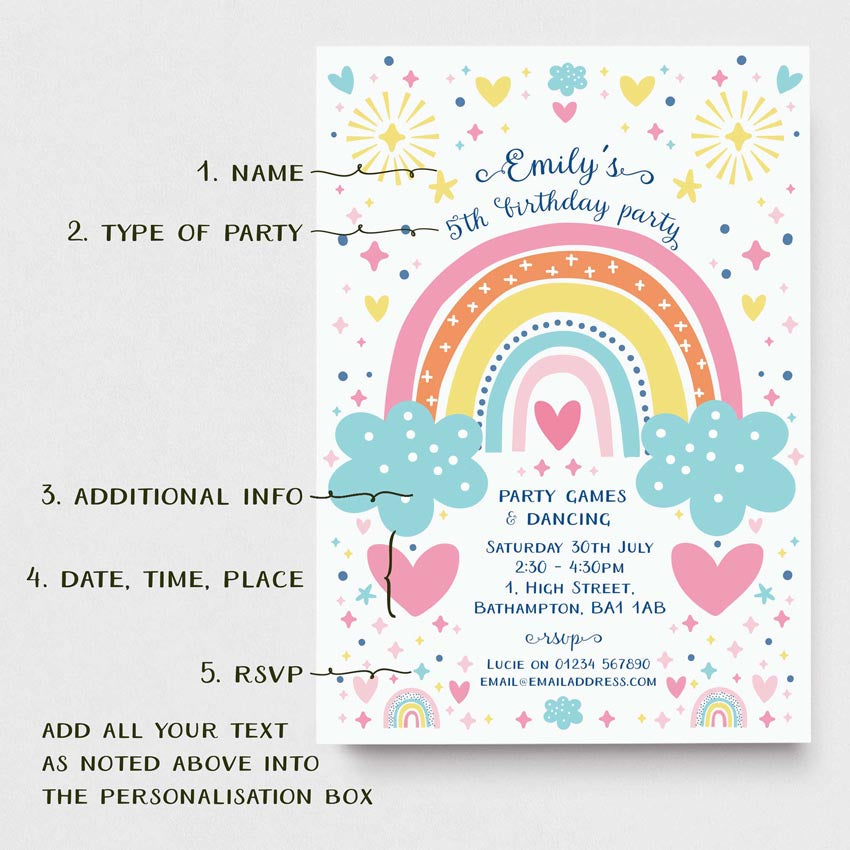 Digital Invitation - Rainbow Party Invitations - DIY Print at Home A5 PDF