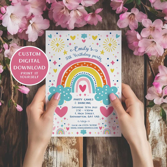 Digital Invitation - Rainbow Party Invitations - DIY Print at Home A5 PDF