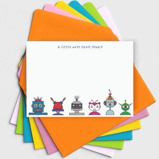 Robots Personalised Note Cards for Children