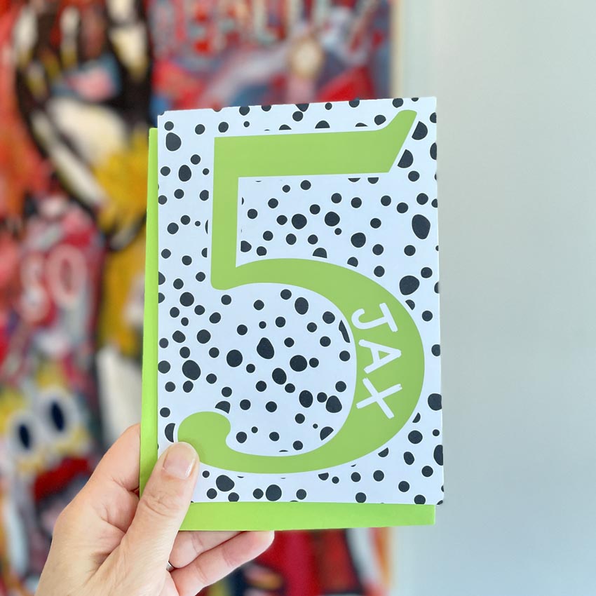 personalised birthday number card - 5 green