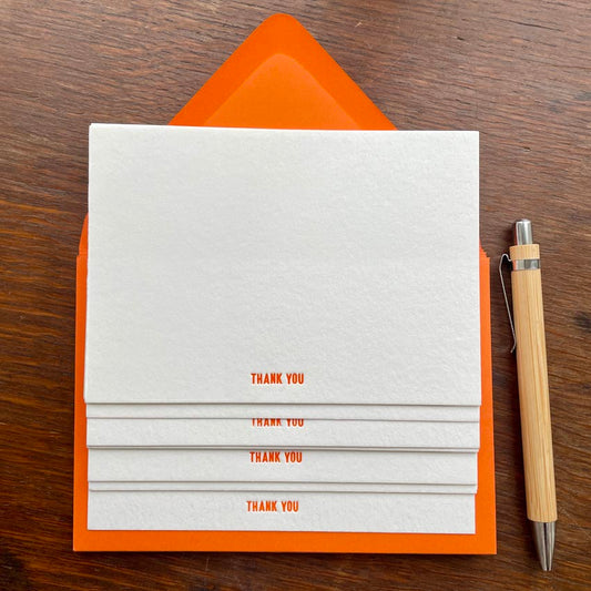 orange letterpressed thank you note cards, hand-pressed cards