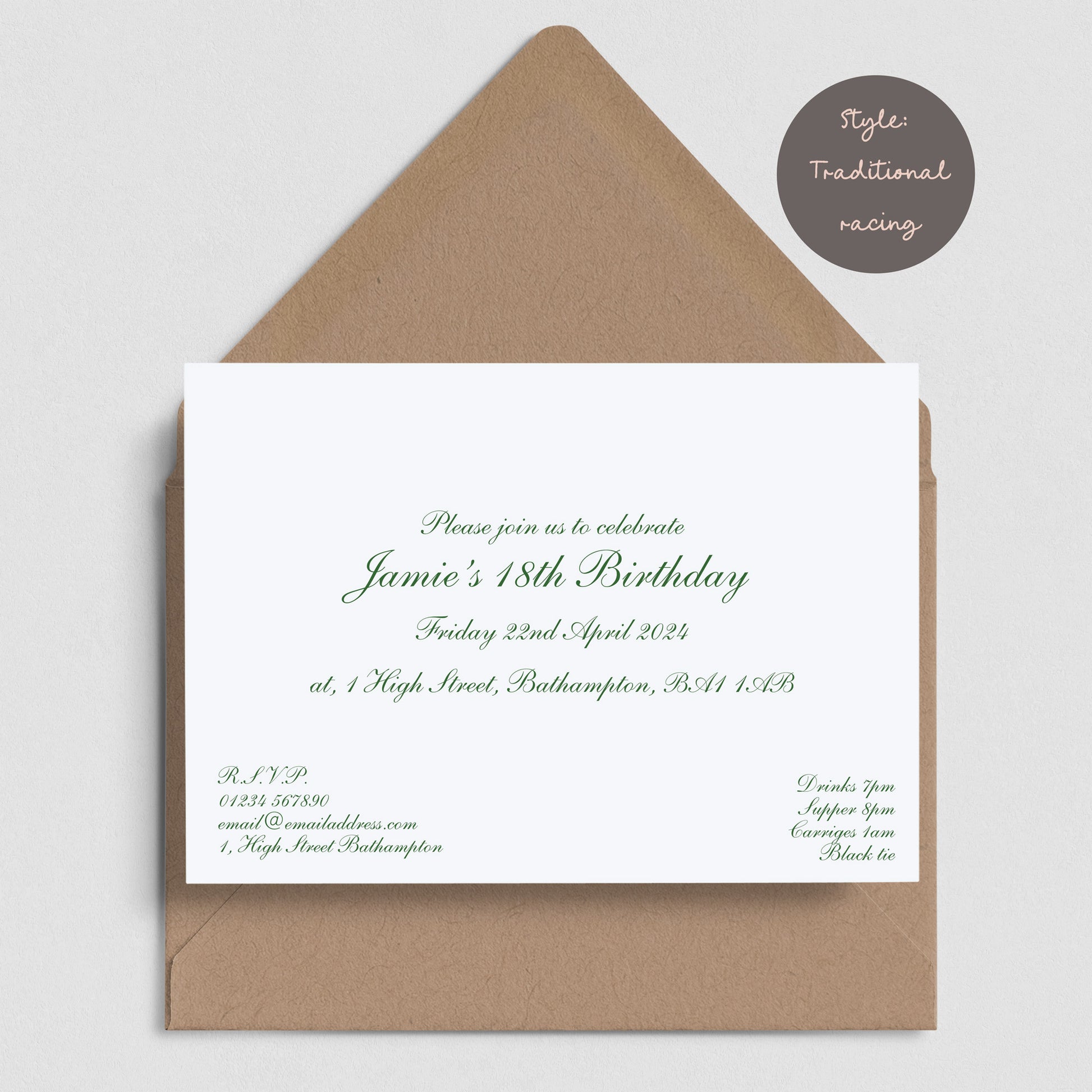 Traditional Formal Invitations Printed to Order in a traditional script