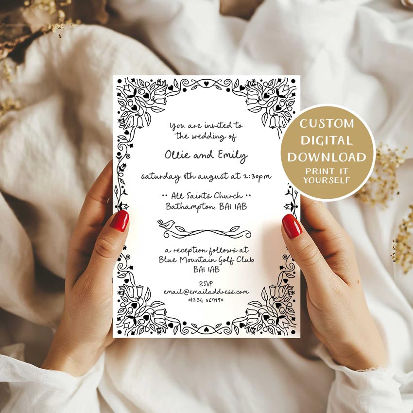 Digital Wedding Invitation - DIY Print at Home A5 PDF