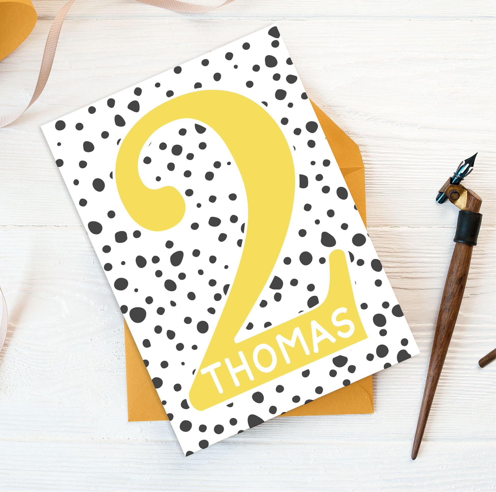 personalised birthday number card - 2 yellow