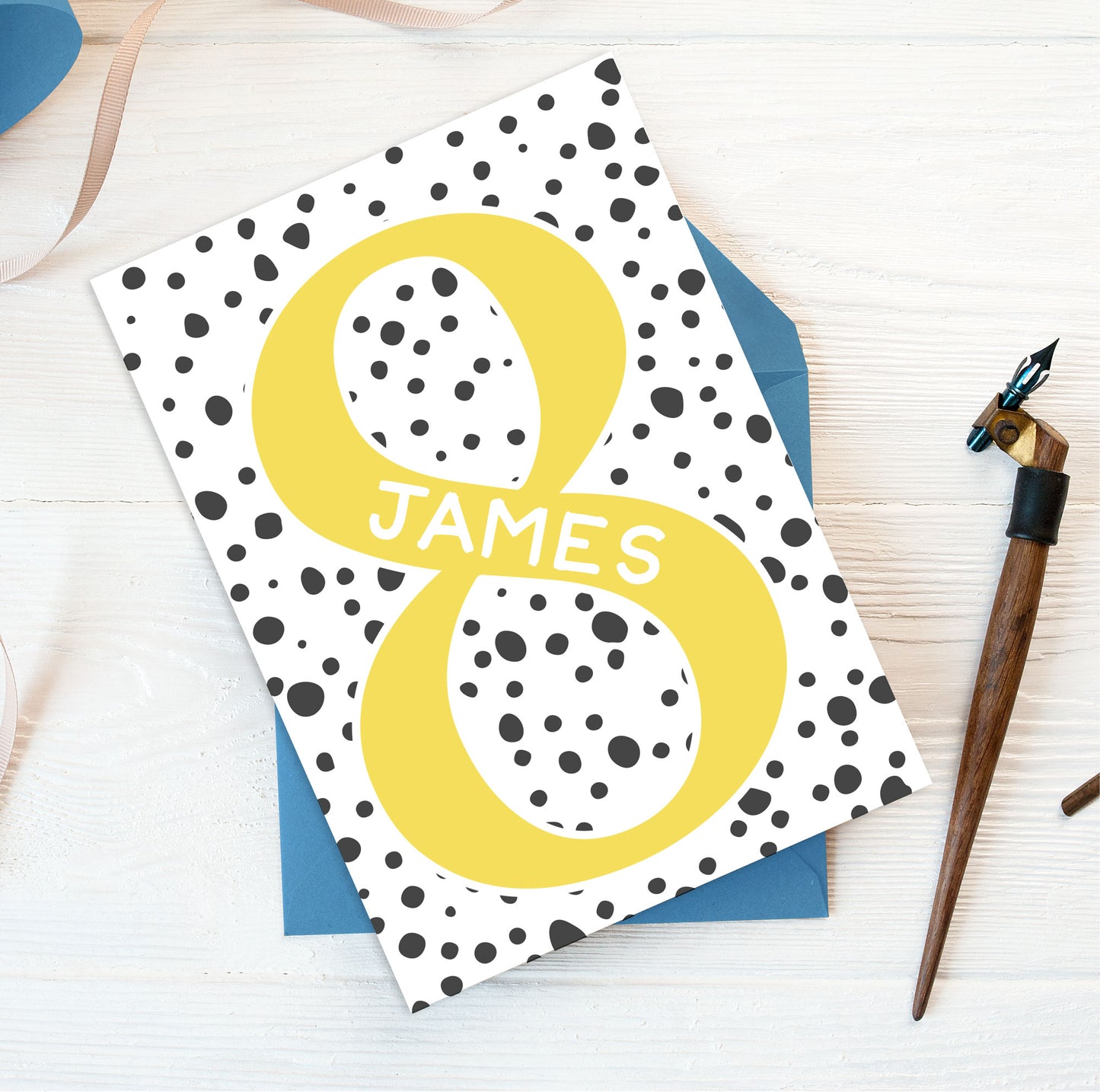 personalised birthday number card - 8 yellow